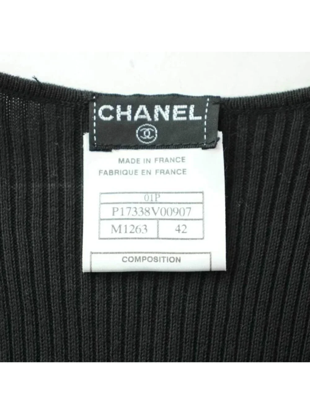 Chanel Rib Knit Sleeveless Top Cotton Silk Blend Camellia Black Sweater 42